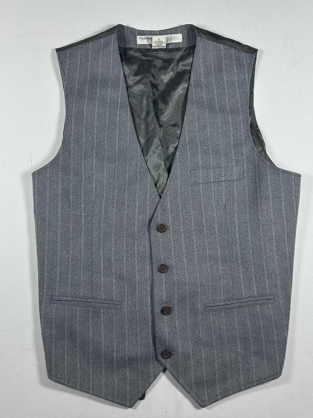 Perry Ellis Suit Vest Gray Herringbone Mens Large Wool Blend